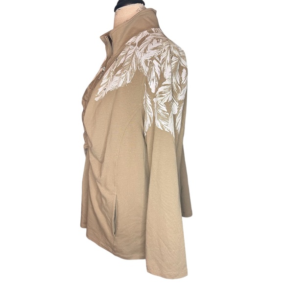 NEW Susan Graver zip up - brown, rhinestones, pockets, feathers, NWT - Picture 2 of 11